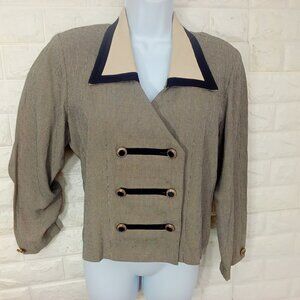 Vintage '80s Perceptions IreneB Blazer Top Border Collar Military-Style Lady(12)